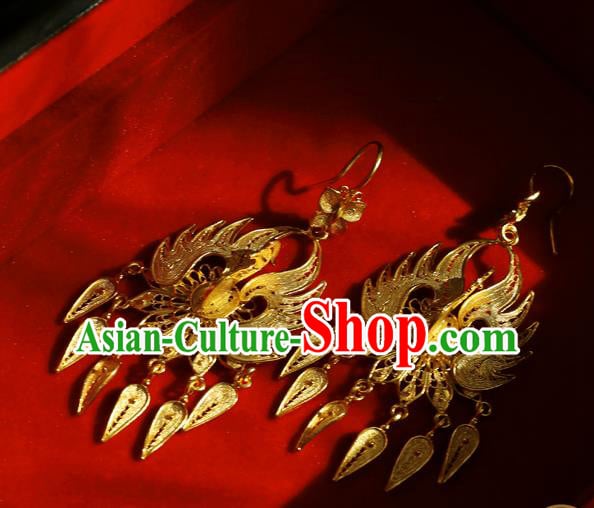 Chinese Traditional Ming Dynasty Earrings Accessories Ancient Empress Golden Phoenix Ear Jewelry Chinese Traditional Ming Dynasty Earrings Accessories Ancient Empress Golden Phoenix Ear Jewelry