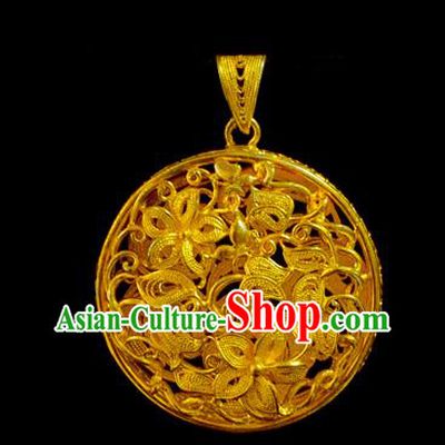 China Ancient Princess Golden Necklet Pendant Traditional Ming Dynasty Necklace Accessories
