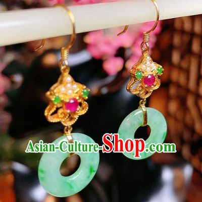 Handmade Chinese National Pearls Ear Accessories Traditional Culture Jadeite Jewelry Cheongsam Earrings