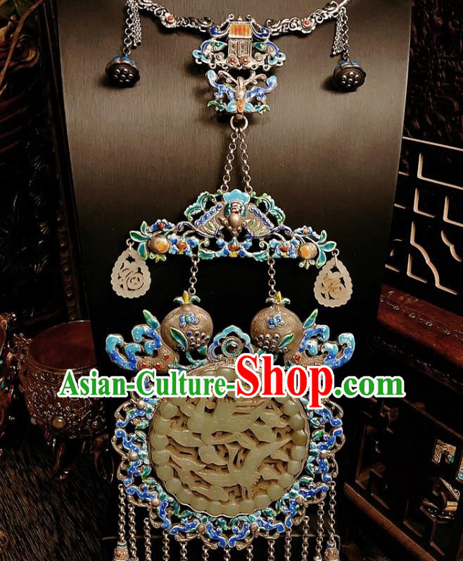 China Traditional Cloisonne Silver Necklace Accessories Handmade Jade Carving Crane Necklet Pendant China Traditional Cloisonne Silver Necklace Accessories Handmade Jade Carving Crane Necklet Pendant