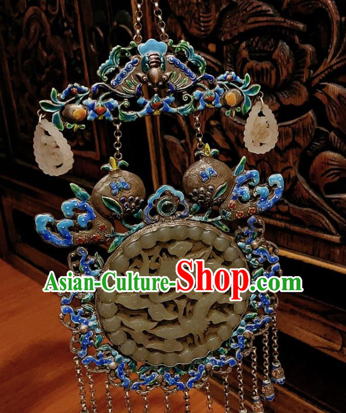 China Traditional Cloisonne Silver Necklace Accessories Handmade Jade Carving Crane Necklet Pendant China Traditional Cloisonne Silver Necklace Accessories Handmade Jade Carving Crane Necklet Pendant