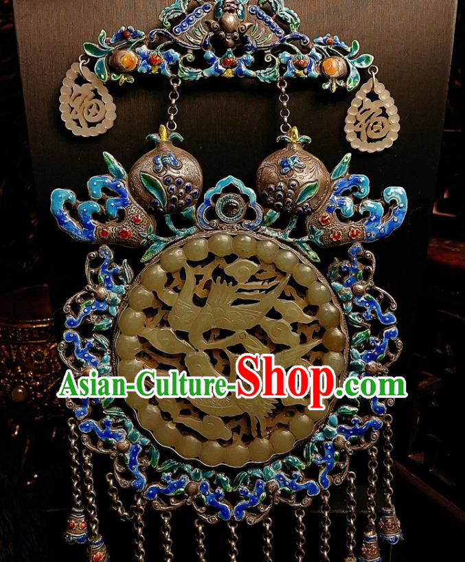 China Traditional Cloisonne Silver Necklace Accessories Handmade Jade Carving Crane Necklet Pendant China Traditional Cloisonne Silver Necklace Accessories Handmade Jade Carving Crane Necklet Pendant