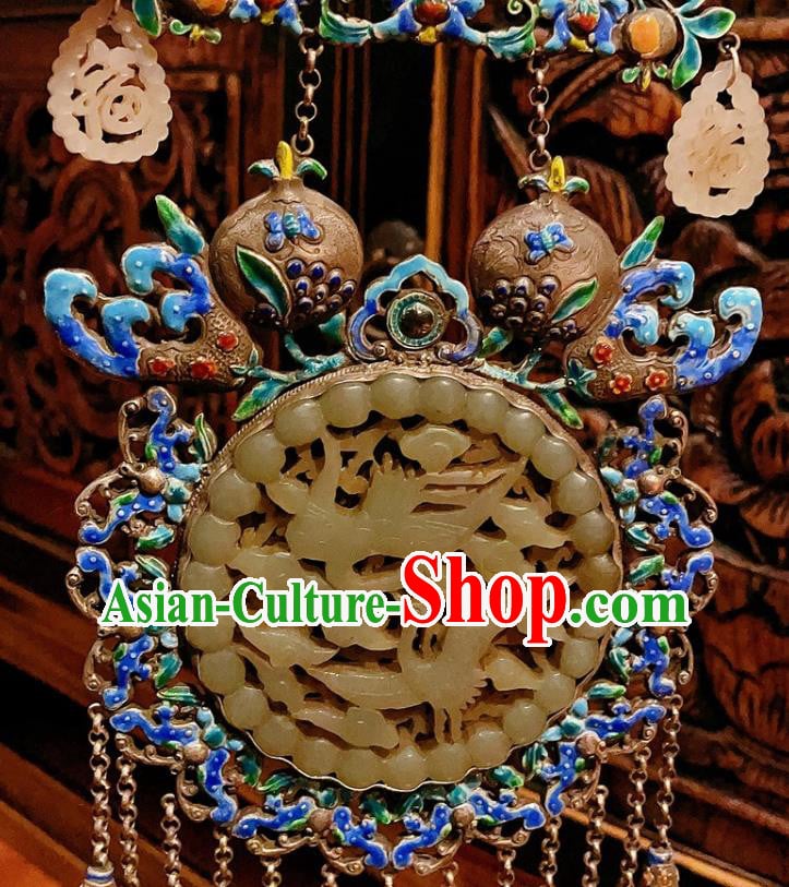 China Traditional Cloisonne Silver Necklace Accessories Handmade Jade Carving Crane Necklet Pendant China Traditional Cloisonne Silver Necklace Accessories Handmade Jade Carving Crane Necklet Pendant