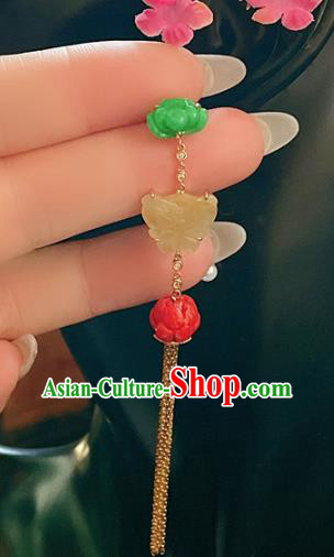 Chinese National Jade Butterfly Earrings Traditional Jewelry Handmade Golden Tassel Ear Accessories Chinese National Jade Butterfly Earrings Traditional Jewelry Handmade Golden Tassel Ear Accessories
