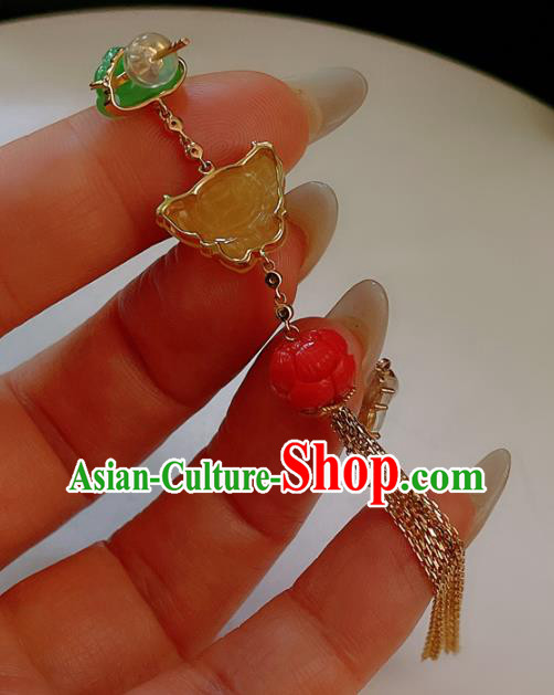 Chinese National Jade Butterfly Earrings Traditional Jewelry Handmade Golden Tassel Ear Accessories Chinese National Jade Butterfly Earrings Traditional Jewelry Handmade Golden Tassel Ear Accessories