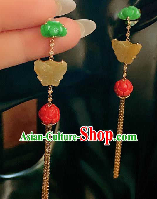 Chinese National Jade Butterfly Earrings Traditional Jewelry Handmade Golden Tassel Ear Accessories Chinese National Jade Butterfly Earrings Traditional Jewelry Handmade Golden Tassel Ear Accessories