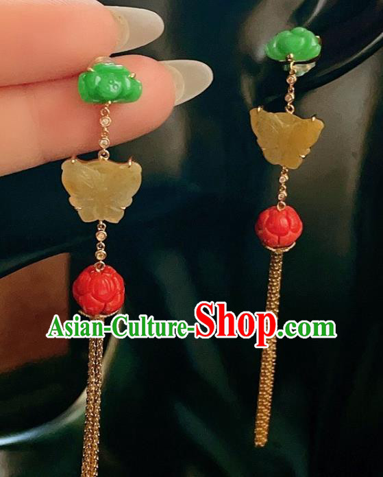Chinese National Jade Butterfly Earrings Traditional Jewelry Handmade Golden Tassel Ear Accessories Chinese National Jade Butterfly Earrings Traditional Jewelry Handmade Golden Tassel Ear Accessories