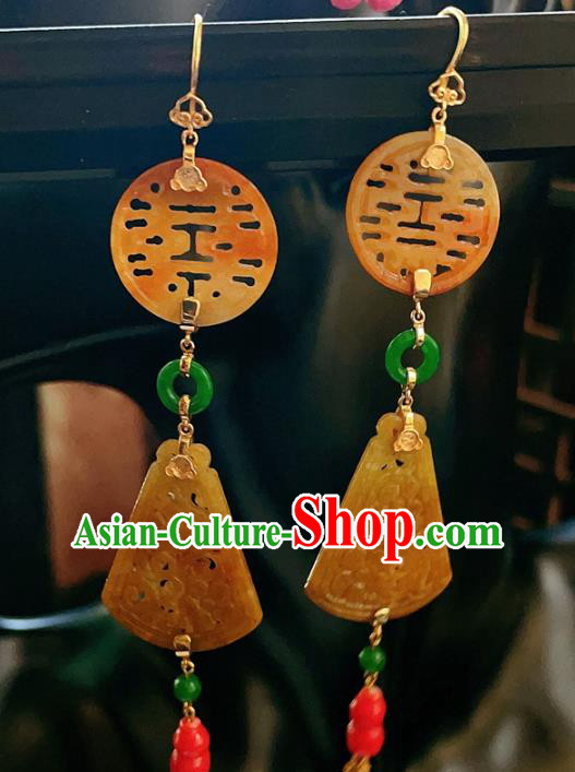 Chinese National Wedding Earrings Traditional Jewelry Handmade Jadeite Tassel Ear Accessories Chinese National Wedding Earrings Traditional Jewelry Handmade Jadeite Tassel Ear Accessories