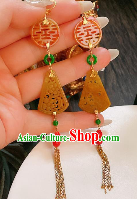 Chinese National Wedding Earrings Traditional Jewelry Handmade Jadeite Tassel Ear Accessories Chinese National Wedding Earrings Traditional Jewelry Handmade Jadeite Tassel Ear Accessories