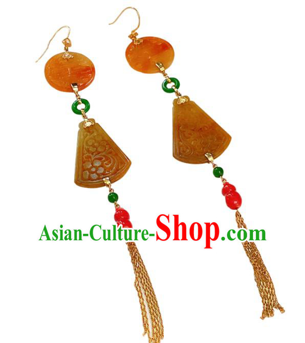 Chinese National Wedding Earrings Traditional Jewelry Handmade Jadeite Tassel Ear Accessories Chinese National Wedding Earrings Traditional Jewelry Handmade Jadeite Tassel Ear Accessories