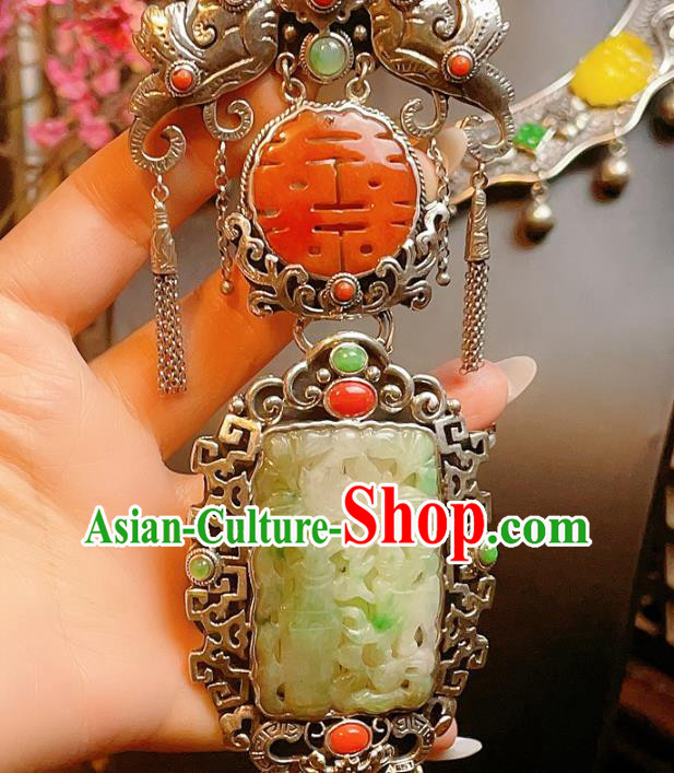 China Traditional Silver Tassel Necklace Accessories Handmade Wedding Jade Necklet Pendant China Traditional Silver Tassel Necklace Accessories Handmade Wedding Jade Necklet Pendant