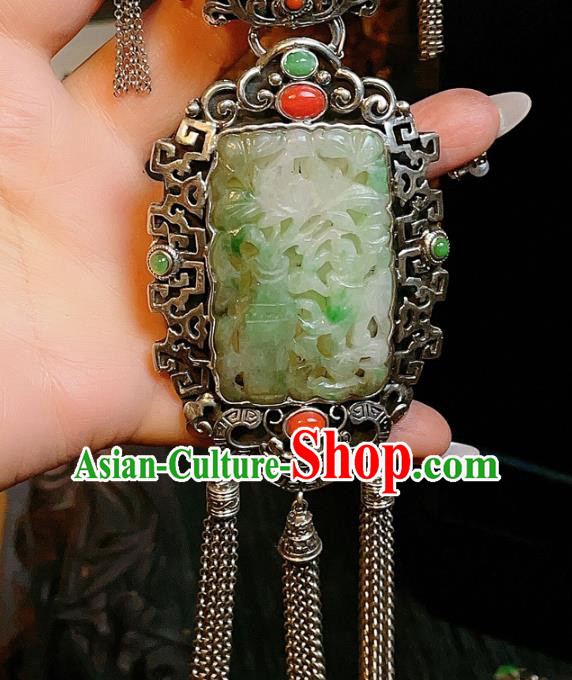China Traditional Silver Tassel Necklace Accessories Handmade Wedding Jade Necklet Pendant China Traditional Silver Tassel Necklace Accessories Handmade Wedding Jade Necklet Pendant