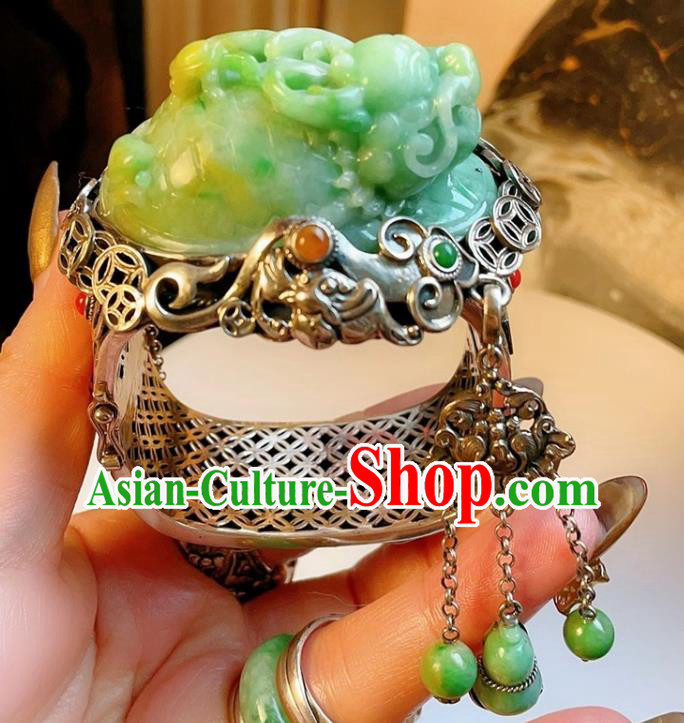 Handmade Chinese National Jade Carving Dragon Bracelet Accessories Traditional Culture Jewelry Silver Bangle Handmade Chinese National Jade Carving Dragon Bracelet Accessories Traditional Culture Jewelry Silver Bangle