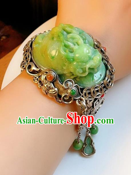 Handmade Chinese National Jade Carving Dragon Bracelet Accessories Traditional Culture Jewelry Silver Bangle Handmade Chinese National Jade Carving Dragon Bracelet Accessories Traditional Culture Jewelry Silver Bangle