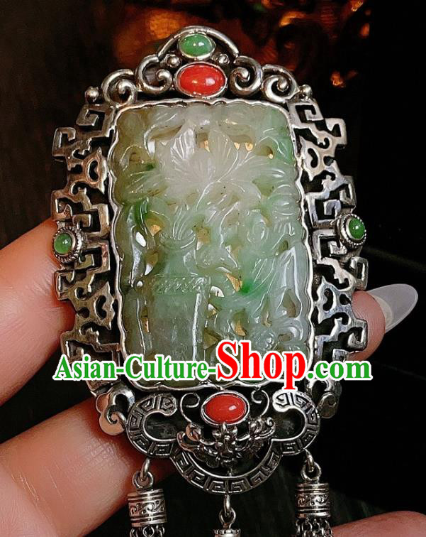China Traditional Silver Tassel Necklace Accessories Handmade Wedding Jade Necklet Pendant China Traditional Silver Tassel Necklace Accessories Handmade Wedding Jade Necklet Pendant