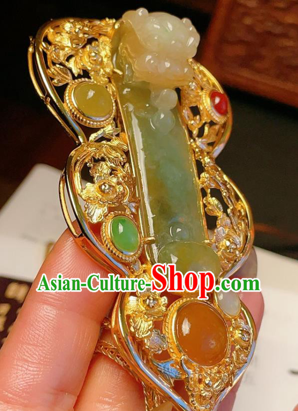 China Traditional Gilding Silver Necklace Accessories Handmade Wedding Jadeite Gourd Necklet Pendant China Traditional Gilding Silver Necklace Accessories Handmade Wedding Jadeite Gourd Necklet Pendant