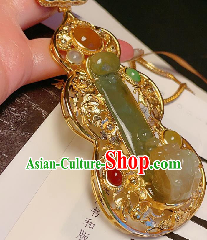 China Traditional Gilding Silver Necklace Accessories Handmade Wedding Jadeite Gourd Necklet Pendant China Traditional Gilding Silver Necklace Accessories Handmade Wedding Jadeite Gourd Necklet Pendant