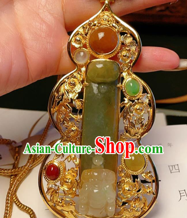 China Traditional Gilding Silver Necklace Accessories Handmade Wedding Jadeite Gourd Necklet Pendant China Traditional Gilding Silver Necklace Accessories Handmade Wedding Jadeite Gourd Necklet Pendant