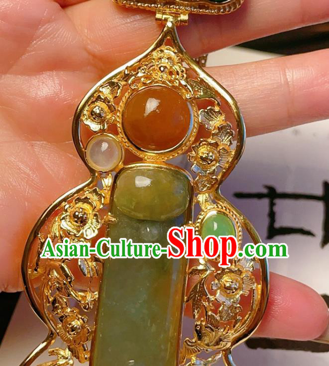 China Traditional Gilding Silver Necklace Accessories Handmade Wedding Jadeite Gourd Necklet Pendant China Traditional Gilding Silver Necklace Accessories Handmade Wedding Jadeite Gourd Necklet Pendant