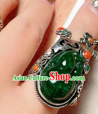 Top Chinese National Wedding Silver Ring Jewelry Traditional Handmade Accessories Green Jadeite Circlet Top Chinese National Wedding Silver Ring Jewelry Traditional Handmade Accessories Green Jadeite Circlet