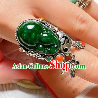 Top Chinese National Wedding Silver Ring Jewelry Traditional Handmade Accessories Green Jadeite Circlet Top Chinese National Wedding Silver Ring Jewelry Traditional Handmade Accessories Green Jadeite Circlet