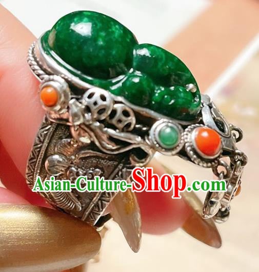 Top Chinese National Wedding Silver Ring Jewelry Traditional Handmade Accessories Green Jadeite Circlet Top Chinese National Wedding Silver Ring Jewelry Traditional Handmade Accessories Green Jadeite Circlet