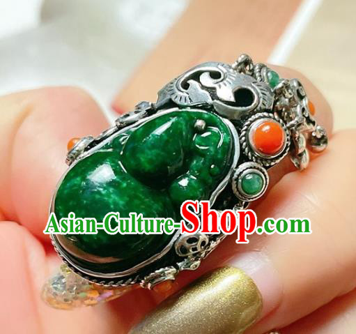 Top Chinese National Wedding Silver Ring Jewelry Traditional Handmade Accessories Green Jadeite Circlet Top Chinese National Wedding Silver Ring Jewelry Traditional Handmade Accessories Green Jadeite Circlet