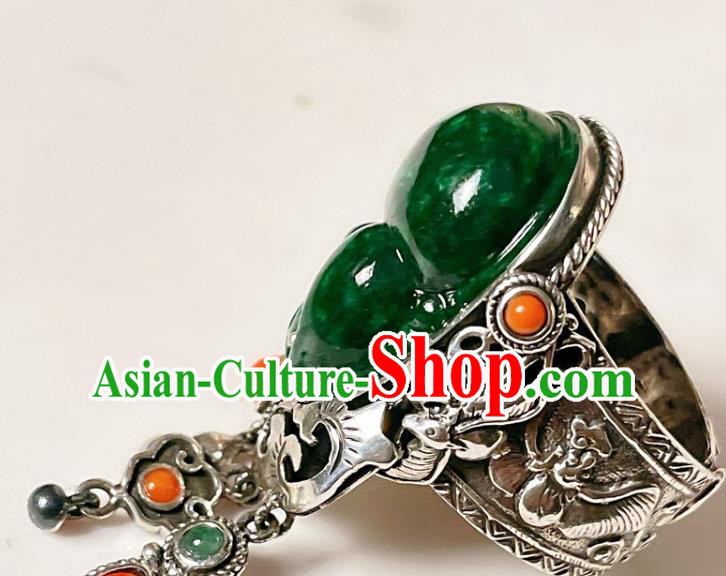 Top Chinese National Wedding Silver Ring Jewelry Traditional Handmade Accessories Green Jadeite Circlet Top Chinese National Wedding Silver Ring Jewelry Traditional Handmade Accessories Green Jadeite Circlet