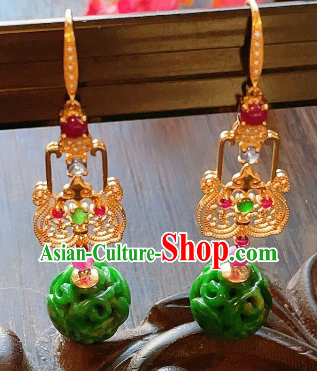 Chinese National Jadeite Carving Earrings Traditional Jewelry Handmade Tourmaline Ear Accessories Chinese National Jadeite Carving Earrings Traditional Jewelry Handmade Tourmaline Ear Accessories