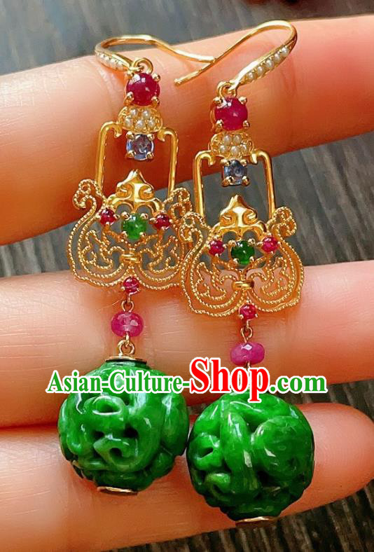 Chinese National Jadeite Carving Earrings Traditional Jewelry Handmade Tourmaline Ear Accessories Chinese National Jadeite Carving Earrings Traditional Jewelry Handmade Tourmaline Ear Accessories