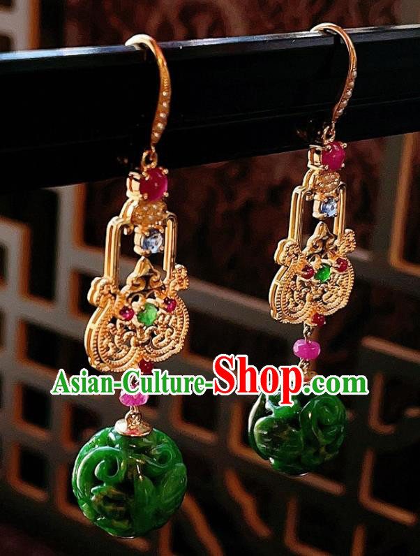 Chinese National Jadeite Carving Earrings Traditional Jewelry Handmade Tourmaline Ear Accessories Chinese National Jadeite Carving Earrings Traditional Jewelry Handmade Tourmaline Ear Accessories