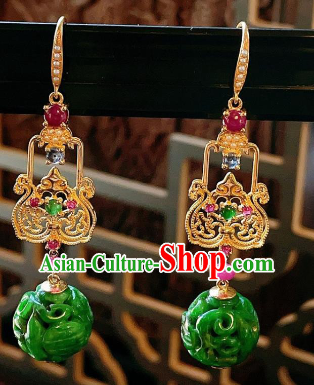 Chinese National Jadeite Carving Earrings Traditional Jewelry Handmade Tourmaline Ear Accessories Chinese National Jadeite Carving Earrings Traditional Jewelry Handmade Tourmaline Ear Accessories