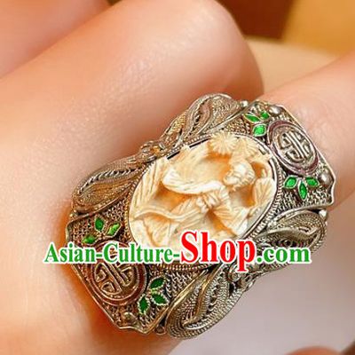 Top Chinese National Carving Beauty Ring Jewelry Traditional Handmade Accessories Silver Circlet