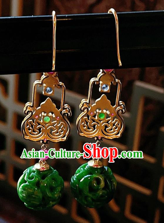 Chinese National Jadeite Carving Earrings Traditional Jewelry Handmade Tourmaline Ear Accessories Chinese National Jadeite Carving Earrings Traditional Jewelry Handmade Tourmaline Ear Accessories