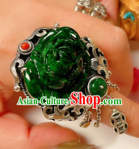 Top Chinese National Silver Carving Ring Jewelry Traditional Handmade Accessories Jadeite Rose Circlet Top Chinese National Silver Carving Ring Jewelry Traditional Handmade Accessories Jadeite Rose Circlet
