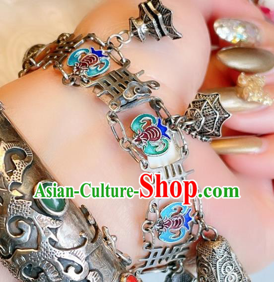 Handmade Chinese Cloisonne Fish Bat Bracelet Accessories Traditional Culture Jewelry Silver Bangle Handmade Chinese Cloisonne Fish Bat Bracelet Accessories Traditional Culture Jewelry Silver Bangle