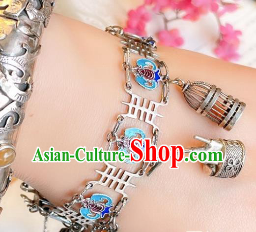 Handmade Chinese Cloisonne Fish Bat Bracelet Accessories Traditional Culture Jewelry Silver Bangle Handmade Chinese Cloisonne Fish Bat Bracelet Accessories Traditional Culture Jewelry Silver Bangle