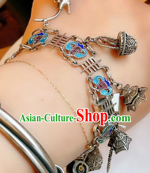Handmade Chinese Cloisonne Fish Bat Bracelet Accessories Traditional Culture Jewelry Silver Bangle Handmade Chinese Cloisonne Fish Bat Bracelet Accessories Traditional Culture Jewelry Silver Bangle