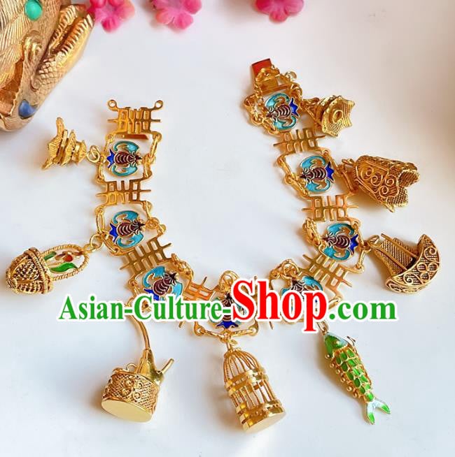Handmade Chinese Golden Basket Bracelet Accessories Traditional Culture Jewelry Cloisonne Bat Bangle Handmade Chinese Golden Basket Bracelet Accessories Traditional Culture Jewelry Cloisonne Bat Bangle