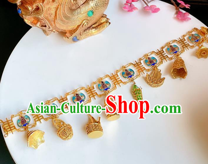 Handmade Chinese Golden Basket Bracelet Accessories Traditional Culture Jewelry Cloisonne Bat Bangle Handmade Chinese Golden Basket Bracelet Accessories Traditional Culture Jewelry Cloisonne Bat Bangle