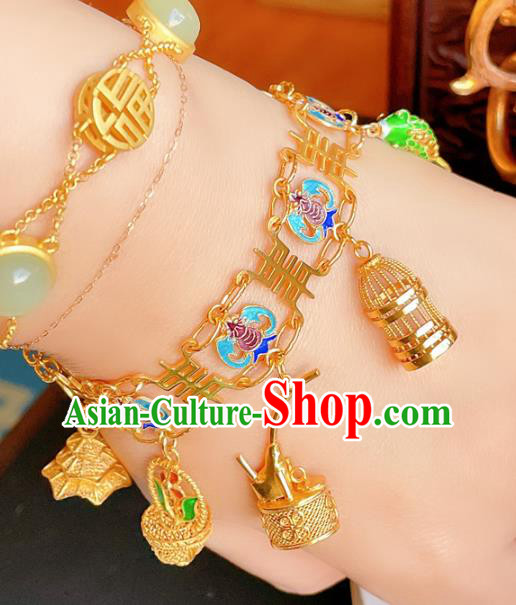 Handmade Chinese Golden Basket Bracelet Accessories Traditional Culture Jewelry Cloisonne Bat Bangle Handmade Chinese Golden Basket Bracelet Accessories Traditional Culture Jewelry Cloisonne Bat Bangle