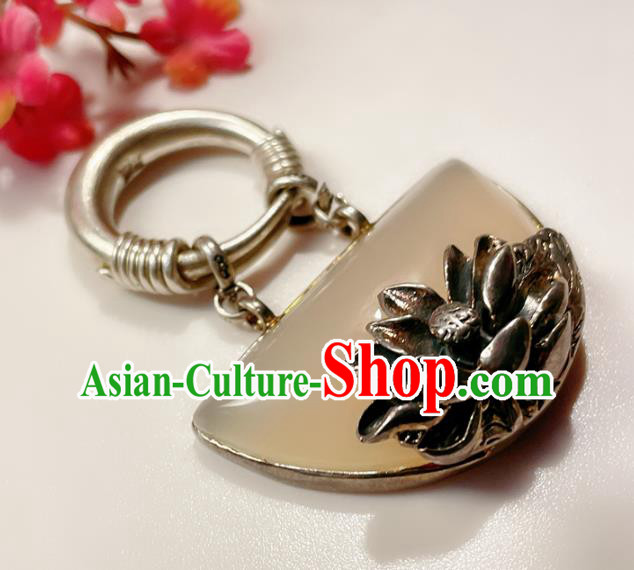 Top Chinese National Silver Lotus Ring Jewelry Traditional Handmade Accessories Hetian Jade Circlet Top Chinese National Silver Lotus Ring Jewelry Traditional Handmade Accessories Hetian Jade Circlet