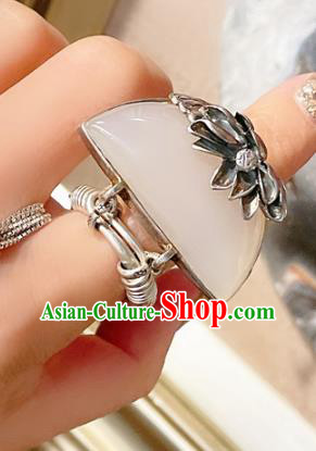 Top Chinese National Silver Lotus Ring Jewelry Traditional Handmade Accessories Hetian Jade Circlet Top Chinese National Silver Lotus Ring Jewelry Traditional Handmade Accessories Hetian Jade Circlet