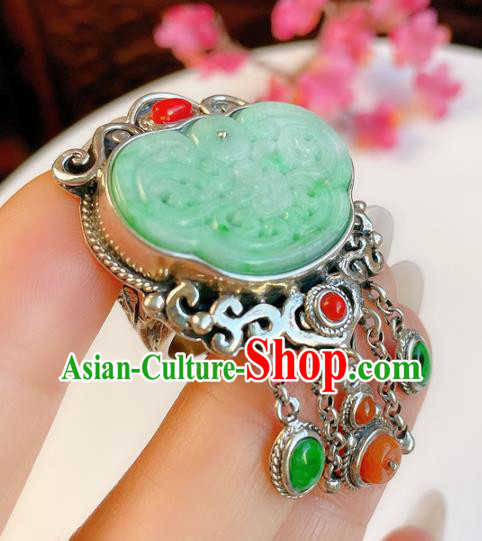 Top Chinese National Silver Tassel Ring Jewelry Traditional Handmade Accessories Jade Circlet Top Chinese National Silver Tassel Ring Jewelry Traditional Handmade Accessories Jade Circlet