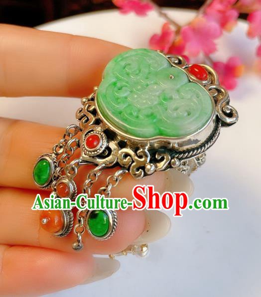 Top Chinese National Silver Tassel Ring Jewelry Traditional Handmade Accessories Jade Circlet Top Chinese National Silver Tassel Ring Jewelry Traditional Handmade Accessories Jade Circlet