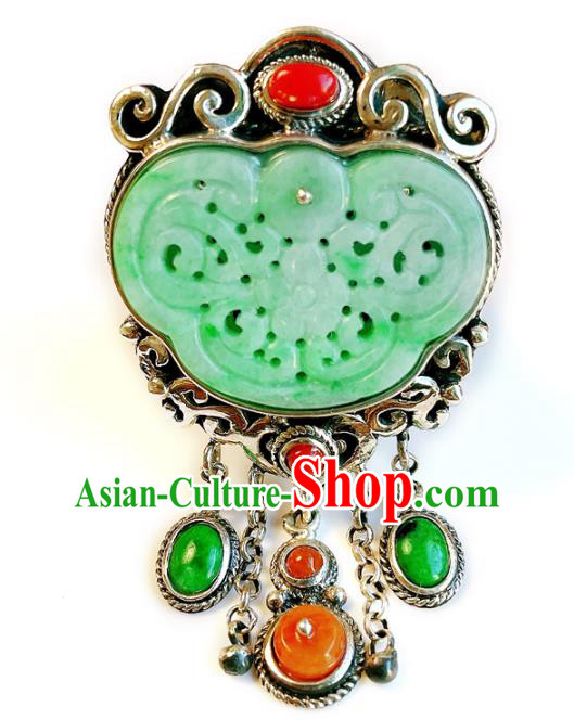 Top Chinese National Silver Tassel Ring Jewelry Traditional Handmade Accessories Jade Circlet Top Chinese National Silver Tassel Ring Jewelry Traditional Handmade Accessories Jade Circlet