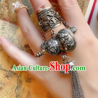 Top Chinese National Silver Gourd Tassel Ring Jewelry Traditional Handmade Wedding Accessories Circlet