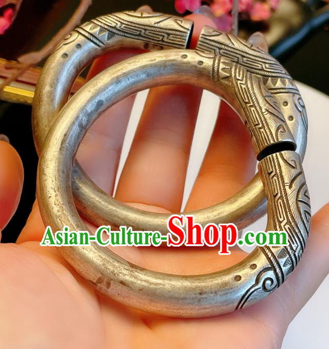 Handmade Chinese National Bracelet Accessories Traditional Culture Jewelry Silver Carving Bangle Handmade Chinese National Bracelet Accessories Traditional Culture Jewelry Silver Carving Bangle