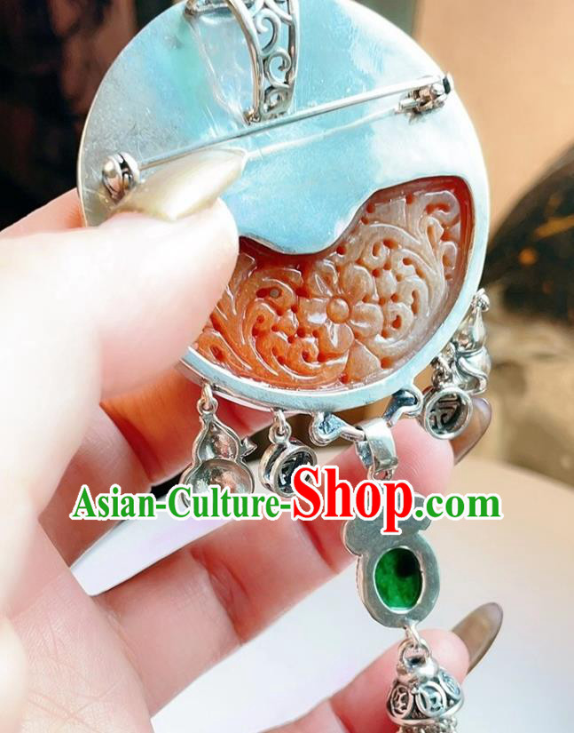 Handmade Chinese National Red Jade Brooch Accessories Traditional Culture Jewelry Silver Tassel Pendant Handmade Chinese National Red Jade Brooch Accessories Traditional Culture Jewelry Silver Tassel Pendant