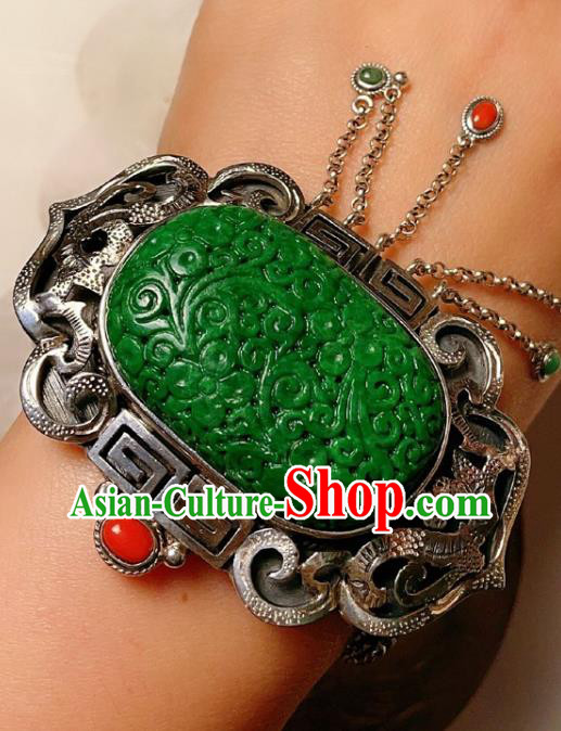 Handmade Chinese National Silver Bracelet Accessories Traditional Culture Jewelry Jadeite Carving Bangle Handmade Chinese National Silver Bracelet Accessories Traditional Culture Jewelry Jadeite Carving Bangle